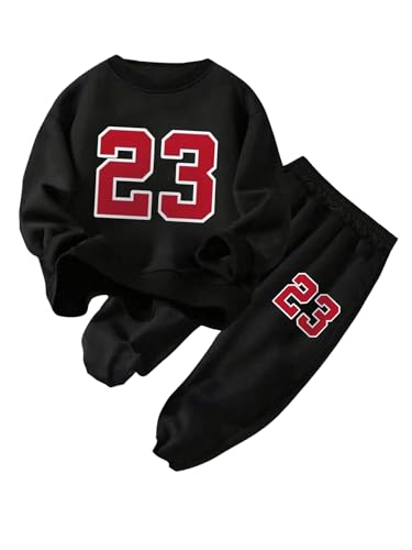 Boy's 2 Piece Active Sweatsuit Number Graphic Crewneck Sweatshirts and Elastic Waist Jogger Pants