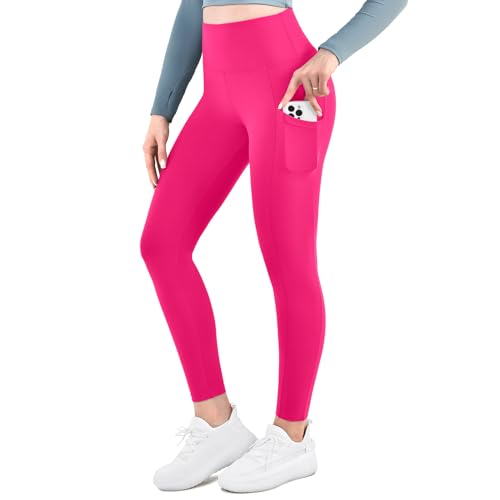 Ipletix High-Waisted Leggings for Women with Pockets Soft Yoga Pants for Gym Workout Rose Red LXL