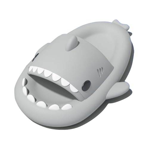 rosyclo Shark Slides for Women and Men, Cute Shark Slippers Adult Youth Cloudy Summer Soft Lightweight Anti-Slip Thick Sole Beach House Cloud Cushioned Shower Slide Sandals for Indoor Outdoor, Grey