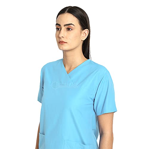 Image of IS IndoSurgicals Faux Wrap Scrub Suits for Doctors Women OT Dress (XXS, Light Blue)