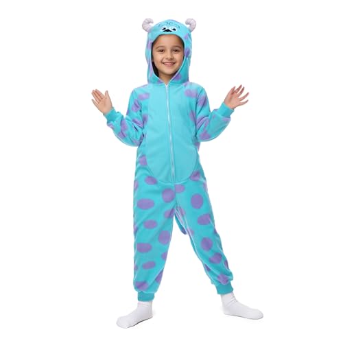 Wbesty Costume de monstre bleu pour enfants Combinaison à fourrure Monstres Cosplay Halloween et Noël Combinaison animalier pour enfants, 8-10 ans