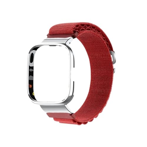 [LOKLNEYK] �i�C�����҂݃x���g+���^���P�[�X�L�b�g�ɓK������Redmi Watch 2 3(Red-silver case,For Xiaomi Mi Wacth Lite)