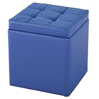 Pouf Rangement Carré Similicuir Jaune 30x30x35 Cm - Assise Confort, Couvercle à Charnière