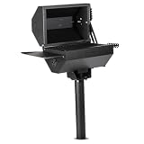 Ash & Ember Park-Style Grill/Smoker, 260 Sq In Charcoal Grill with Cover, 17.5'x11.5' Grate, Side Shelf for Food Prep, Single Post Permanent Park-Style Grill for Outdoor Backyard BBQ