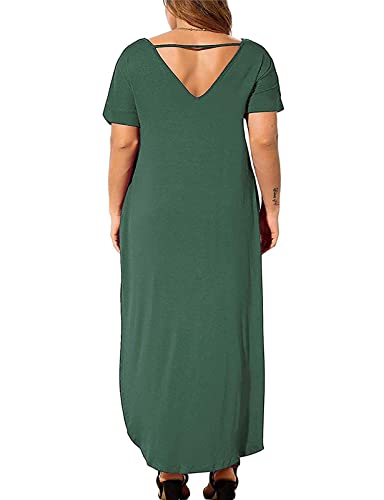 Kancystore Women's Plus Size Dresses Summer Casual Loose Pocket Short Sleeve Slits Long Maxi Dress XL-5X