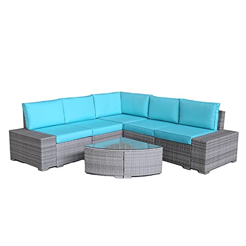 Lukeo Oval Shape Outdoor Patio Pe Rattan Wicker Furniture 6 Pcs Set Sectional 2 Middle+2 Armrest+1 Corner Sofa+1 Tea Table (Color : E) #TOP7
