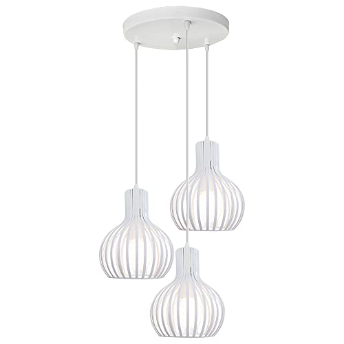 PETITES ECREVISSES Lámpara Colgante 3 Luz Retro Metal Iluminacion Industrial Creativo Luz de Techo Moderno Lámpara Palo para Cocina Comedor Dormitorio (Blanco- con base) Cover