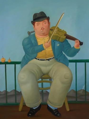 XZSFD NBGEA Fernando Botero Gente Póster Impresiones en Color Arte Abstracto de la Pared Imagen《Violinista Fumador》Fernando Botero Pintura en Lienzo Para Decoración del Hogar 50x60cm Sin Marco