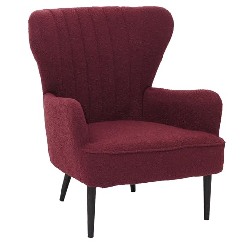 Mendler Lounge-Sessel HWC-K37, Cocktail-/Ohrensessel Polsterstuhl Retro Vintage Stoff Bouclé (600g/m²) Öko-Tex - Bordeaux