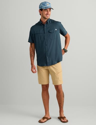 Image of HUK Men's Tide Point Kc Scott Original Artwork Short Sleeve Shirt, Fishing Button Down