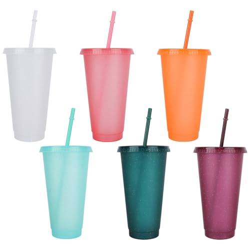 Dilireba 6 Piezas Vasos Plastico de Colores, Vaso de Plástico de PP, Plástico Reutilizables con Tapa y Pajita, Vasos Reutilizables Vasos Inastillable para Fiesta/Parrilla/Cumpleaños/Viajes Familiares