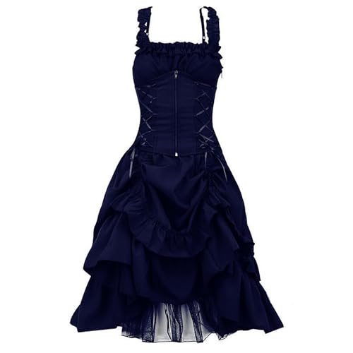 Generisch Damen Korsettkleid Ballkleid mit weitem Rock und hochgesetzter Taille für Retro Lolita Gothic Cosplay Abendkleid mit Rüschen und...