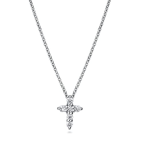 BERRICLE Sterling Silver Gold Flashed Cross Pendant Necklace for Women, Cubic Zirconia CZ - Sideways Cross, Filigree Styles