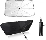 HIBRON Parasol Coche Tipo Paraguas Plegable, Protector Solar para Parabrisas Delantero, Reflectante Térmico, Fácil de Instalar y Guardar, Universal para SUV Sedan MPV, 140x80cm