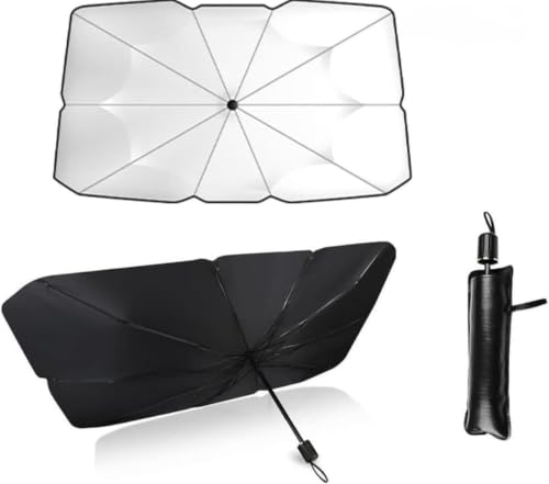 HIBRON Parasol Coche Tipo Paraguas Plegable, Protector Solar para Parabrisas Delantero, Reflectante Térmico, Fácil de Instalar y Guardar, Universal para SUV Sedan MPV, 140x80cm