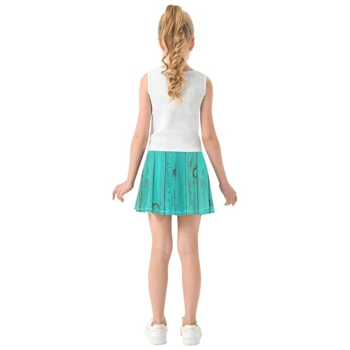 Athletic Shorts for Girls Skorts Turquoise Wooden Planks Wood Tennis Skirts for Kids Fun Cute Little Girl 3t4