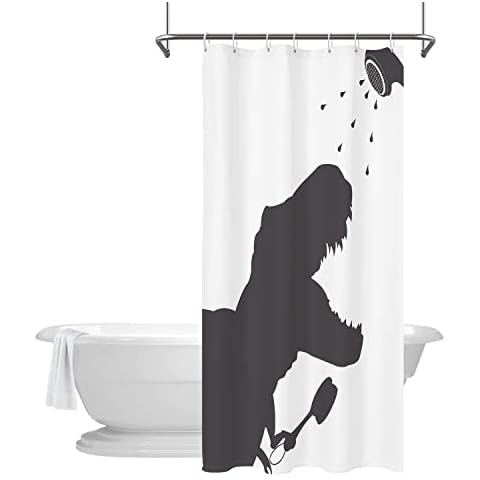 Kikiry Dinosaur Stall Shower Curtain 36''W x 72''L Small Size Narrow Half Dino Bathroom Decor for Kids Boys Raptor Silhouette Funny Animal Shadow Fabric Polyester 7 Pack Plastic Hooks Cover