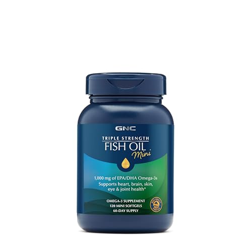 GNC Triple Strength Omega-3 Fish Oil Mini's 1000mg | Heart, Brain, Joint & Eye Support with EPA & DHA | Non-GMO Gluten Free | 120 Mini Softgels