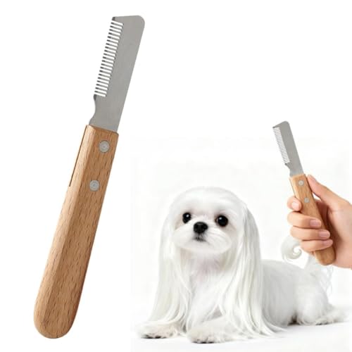 Coltello Stripping a Denti Stretti Professionale per Cani, Strumento Ergonomico in Legno per Stripping di Cani di Razza, Adatto per Cani di Taglia Grande e Piccola, 17x1.8 cm, Ottimo per Rou