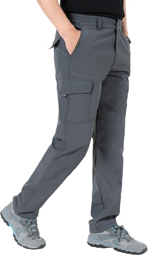 Aotoyou Wanderhose Herren Hose Wasserdicht Cargohose Schnelltrocknend Outdoorhose Softshellhose Trekkinghose Funktionshose Männer mit 6 Taschen, Grau XXL