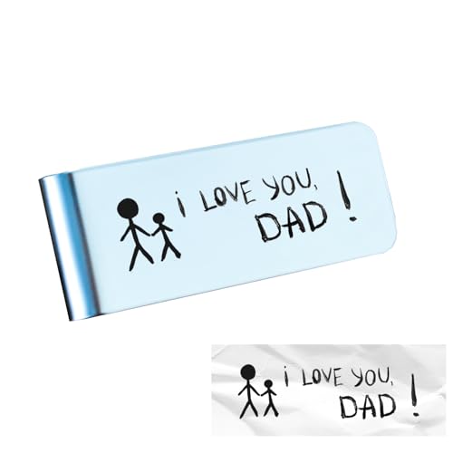 Personalized Engraved Money Clip for Men - Custom Stainless Steel Gift for Him, Dad, Grandpa - Engrave Handwriting/Kids Drawings - Mens Wallet with Money Clip - Father’s Day, Birthday Gift