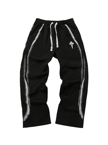 SOLY HUX Men's Baggy Sweatpants Y2k Graphic Drawstring Elastic Waist Wide Leg Loose Pants with Pockets Streetwear