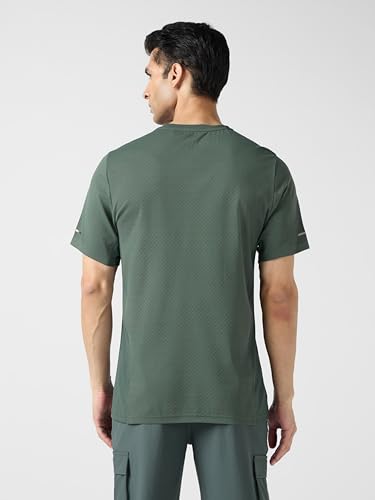 Image of TECHNOSPORT Men's Printed Slim Fit Henley Neck T-Shirt ELASTOLITE Half Sleeve Slip On Polyester for Gym Running Workout UPF50+ Anti Odour