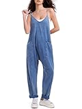 EXLURA Womens Casual Summer Jumpsuits 2025 Romper Bib Outfits Adjustable Straps Denim Overalls with Pockets