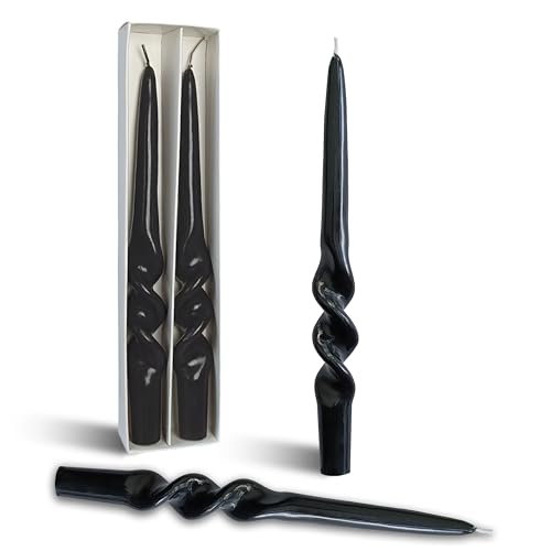 Image of Twisted Taper Candle Smokeless Candles Black Spiral Candlesticks 9.5 Inch Unscented Handmade Long-Lasting Burn Dinner Candles Set for Holiday Wedding Party Seasons Home Decoration