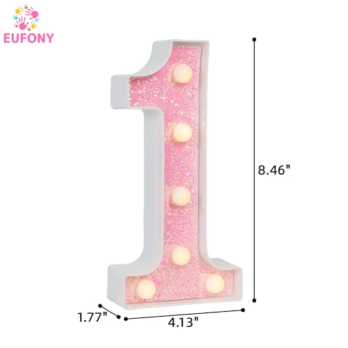 Image of Pink Glitter Marquee Light Up Numbers, LED Number Lights Battery Operated for Girls 1st 11th Pink Birthday Party Table Decorations, Wall Decor for Girls Bedroom, Number 1 Sign Warm White Lights
