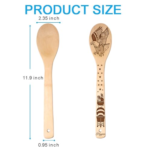 Hygnn FBA-US-1 Make American Great Again! American Flag Iconic Architecture Gift Idea Cooking Serving Utensils Natural Bamboo Kitchen House Warming Presents Slotted Wooden Spoons thumb #1
