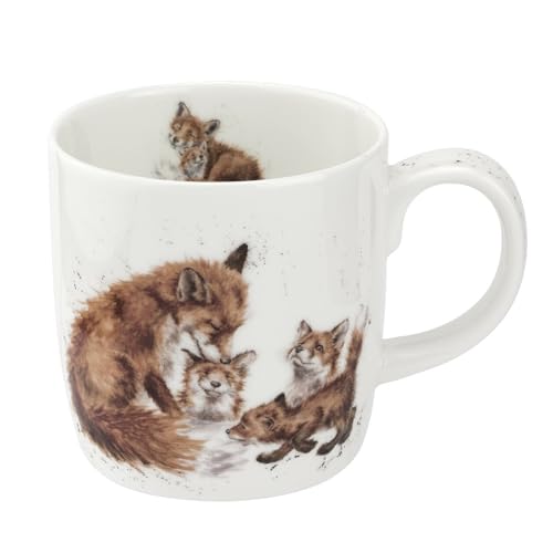 Royal Worcester Wrendale Designs 14 oz Mug, Bedtime Kisses - Fine Bone China with Fox Family Motif - Woodland Themed Tea Mug for Cozy Cottagecore Homes - Safe Ceramic Drinkware for Daily Use