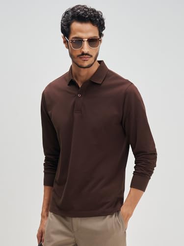Image of XYXX Men's Solid Cotton Polo T-Shirt | Polo Neck Tshirts | Full Sleeves | Solid-Regular Fit