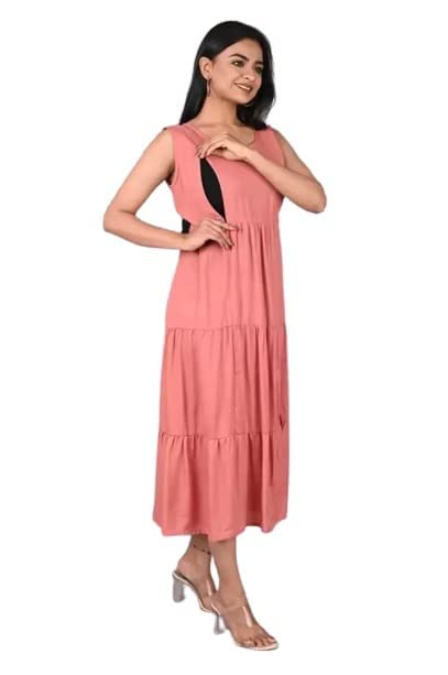 mirjai Women's Rayon Anarkali Sleeveless Maternity Feeding Kurti with Zipper for Pre and Post Pregnancy Stylish Kurti-picture-6