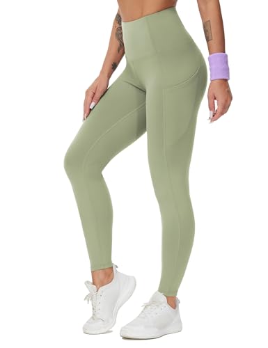 Image of THE GYM PEOPLE Thick High Waist Yoga Pants with Pockets, Tummy Control Workout Running Yoga Leggings for Women