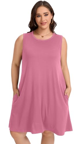 Image of elescat Plus Size Summer Dresses for Women Sleeveless Pockets Beach Tshirt Tank Sundress 2026