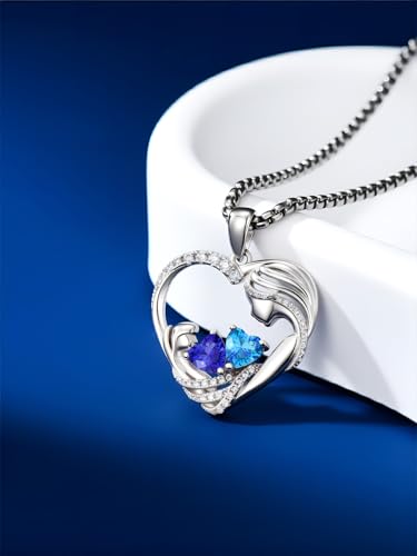 Mother and Daughter/Son Necklace with 2 Heart Birthstone, Forever Love Heart Jewelry Christmas Valentines Mothers Day Birthday Gifts for Women Grandma Mom From Daughter Son4