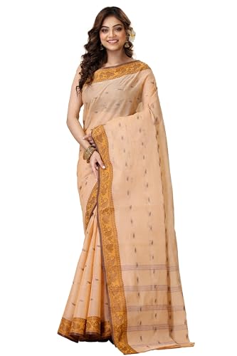 Image of Women's Traditional Bengal Tant Pure Cotton Design Border & Butta Tant Saree Without Blouse Piece