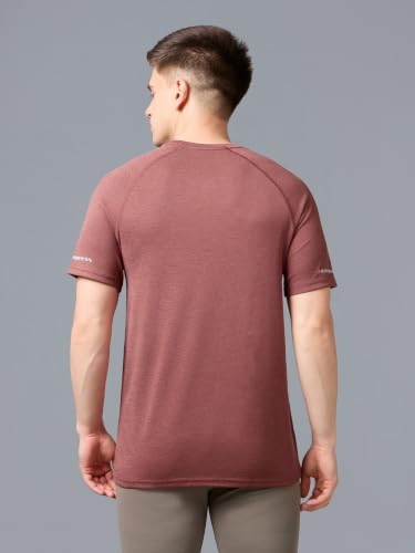 Image of TECHNOSPORT Men's Melange Slim Fit Round Neck T-Shirt Double Cool Raglan Sleeve Slip On Polyester for Gym Running Workout UPF50+ Anti Odour