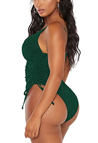 Image of Viottiset Women's Ruched High Cut One Piece Swimsuit Tummy Control Bathing Suit Monokini