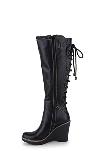 ANN CREEK 'Camuy' Stitching Back Lace Knee-High Wedge Boots for Women2