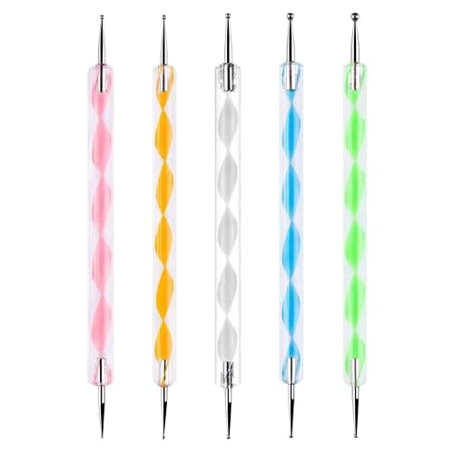 5 Pcs Double Ended Nail Dotting Tools Set | Acrylic Handle Nail Art Dotting Pens | Dotting & Painting Tools for DIY Nail Design, Gel Polish, Mandala Art & Crafts-image-43