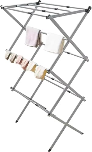 Image of ANTARYAMI 3-Tier Expandable Collapsing Foldable Laundry Drying Rack Cloth Drying Stand Balcony Stainless Steel Window Stand Bathroom Garden Indoor Outdoor Space-Saving (White)