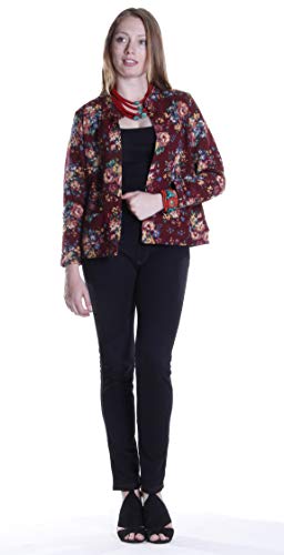 LA CERA Women's Printed Floral Quilt Snap Jacket, Plus Size, Mandarin Collar, Front Pockets, Machine Wash2