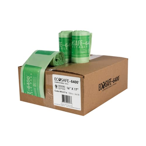 Image of EcoSafe-6400 HB1617-6 Certified Compostable Bag - Small 16x17 inch Green Bags for 2.5 Gallon Bin - Extra Strong Leak, Puncture and Tear Resistant Food Scraps Bin Liners, Pack of 720