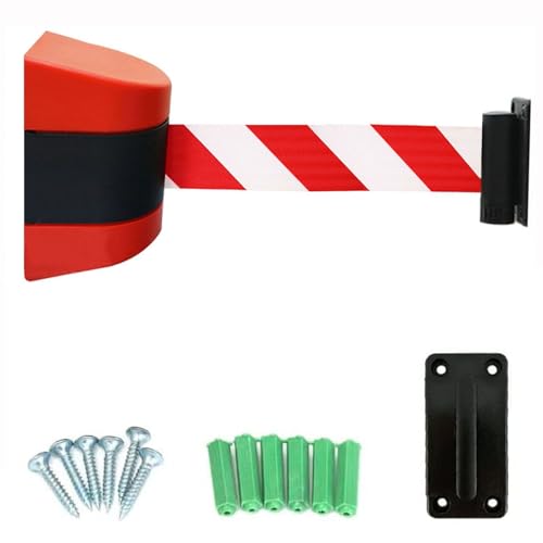 Red Wall Mount Retractable Belt Barrier, 6.6/9.8/16.4FT Queuing Safety Tape Cordon with mounting Accessories,for Playground Park Hotel Crowd Control(A,2M/6.6FT)