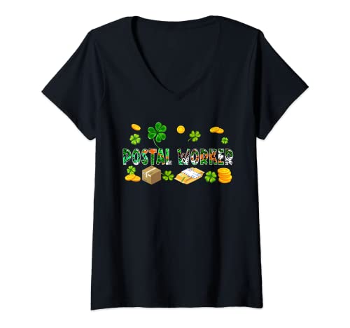 Womens Postal Worker St. Patrick's Day Costume Clovers Funny Family V-Neck T-Shirt
