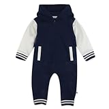 HonestBaby Hoodie Coverall Team Varsity 100% Organic Cotton for Baby Boys, Varsity Navy, Newborn