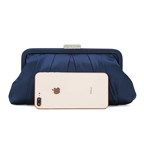 CHARMING TAILOR Classic Pleated Satin Clutch Bag Diamante Embellished Formal Handbag for Wedding/Prom/Black-Tie Events3