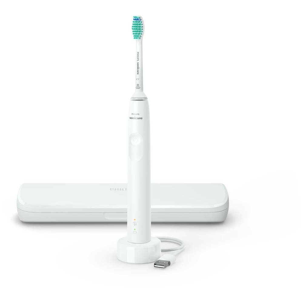 Philips Sonicare Elektrische Schallzahnbürste 3100 Serie mit integriertem Drucksensor, SmarTimer und QuadPacer, HX3673/13 weiß